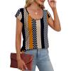 imageSaloogoe Womens Summer Tops 2025 Cap Sleeve U Neck T Shirts Short Sleeve Tshirts Shirts Beach Fashion Vacation OutfitsUnique Stripe and Polka Dot