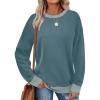imageSaloogoe Sweatshirts for Women Crewneck Long Sleeve Loose Fit Tops Color Block Ribbed Trim Fashion 2024Fcadetblue