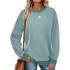 imageSaloogoe Sweatshirts for Women Crewneck Long Sleeve Loose Fit Tops Color Block Ribbed Trim Fashion 2024Flight Green Blue