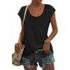 imageSaloogoe Womens Summer Tops 2025 Cap Sleeve U Neck T Shirts Short Sleeve Tshirts Shirts Beach Fashion Vacation OutfitsAll Black
