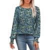 imageSaloogoe Womens Tunic Tops Long Ruffle Sleeve Shirts for Women Casual Loose Blouses Fashion 2024The Floral Blue