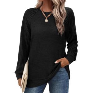 imageSaloogoe Tunic Sweatshirts for Women Crewneck Lightweight Sweaters Raglan Long Sleeve Shirts Fall Fashion Tops 2024Black