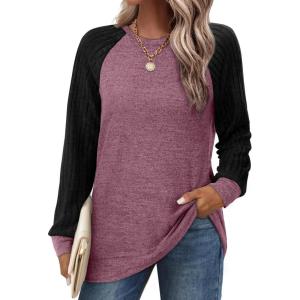 imageSaloogoe Tunic Sweatshirts for Women Crewneck Lightweight Sweaters Raglan Long Sleeve Shirts Fall Fashion Tops 2024Raglan Purple Black