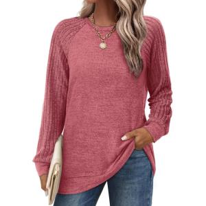 imageSaloogoe Tunic Sweatshirts for Women Crewneck Lightweight Sweaters Raglan Long Sleeve Shirts Fall Fashion Tops 2024Watermelon Red