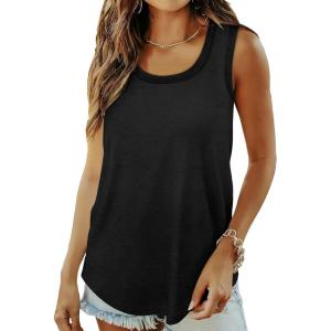 imageSaloogoe Womens Tank Tops Summer Loose Sleeveless Tops Ribbed Trim Scoop Neck Curved Hem 2024Cblack