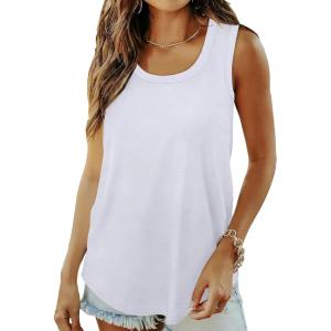 imageSaloogoe Womens Tank Tops Summer Loose Sleeveless Tops Ribbed Trim Scoop Neck Curved Hem 2024Cwhite