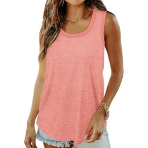 imageSaloogoe Womens Tank Tops Summer Loose Sleeveless Tops Ribbed Trim Scoop Neck Curved Hem 2024Dcoral