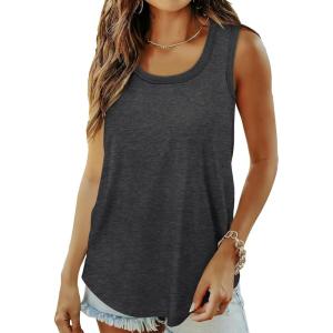imageSaloogoe Womens Tank Tops Summer Loose Sleeveless Tops Ribbed Trim Scoop Neck Curved Hem 2024Ddark Grey