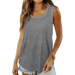 imageSaloogoe Womens Tank Tops Summer Loose Sleeveless Tops Ribbed Trim Scoop Neck Curved Hem 2024Dgrey