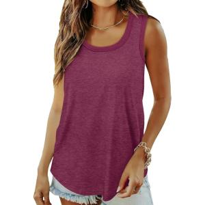 imageSaloogoe Womens Tank Tops Summer Loose Sleeveless Tops Ribbed Trim Scoop Neck Curved Hem 2024Dpurple Red
