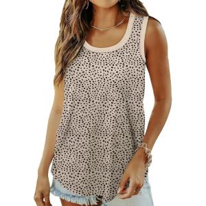 imageSaloogoe Womens Tank Tops Summer Loose Sleeveless Tops Ribbed Trim Scoop Neck Curved Hem 2024Gleopard Apricot