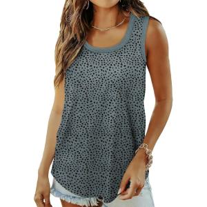 imageSaloogoe Womens Tank Tops Summer Loose Sleeveless Tops Ribbed Trim Scoop Neck Curved Hem 2024Gleopard Blue