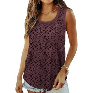 imageSaloogoe Womens Tank Tops Summer Loose Sleeveless Tops Ribbed Trim Scoop Neck Curved Hem 2024Gleopard Burgendy