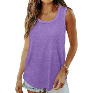 imageSaloogoe Womens Tank Tops Summer Loose Sleeveless Tops Ribbed Trim Scoop Neck Curved Hem 2024Glight Purple