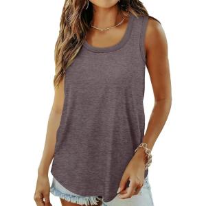 imageSaloogoe Womens Tank Tops Summer Loose Sleeveless Tops Ribbed Trim Scoop Neck Curved Hem 2024Hdark Coffee