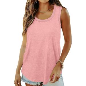 imageSaloogoe Womens Tank Tops Summer Loose Sleeveless Tops Ribbed Trim Scoop Neck Curved Hem 2024Hlight Pink