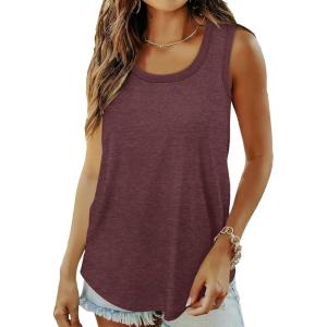 imageSaloogoe Womens Tank Tops Summer Loose Sleeveless Tops Ribbed Trim Scoop Neck Curved Hem 2024Hmaroon