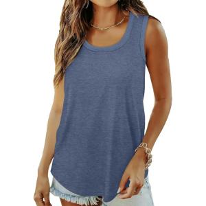 imageSaloogoe Womens Tank Tops Summer Loose Sleeveless Tops Ribbed Trim Scoop Neck Curved Hem 2024Hnavy Blue