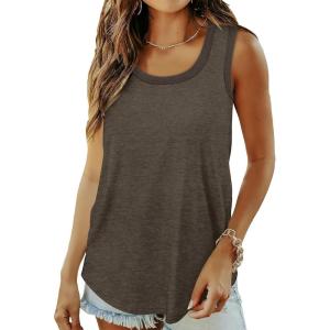 imageSaloogoe Womens Tank Tops Summer Loose Sleeveless Tops Ribbed Trim Scoop Neck Curved Hem 2024Hrose Taupe