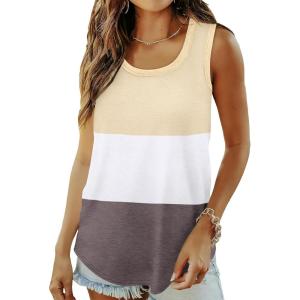 imageSaloogoe Womens Tank Tops Summer Loose Sleeveless Tops Ribbed Trim Scoop Neck Curved Hem 2024Multicolor Apricot