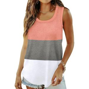 imageSaloogoe Womens Tank Tops Summer Loose Sleeveless Tops Ribbed Trim Scoop Neck Curved Hem 2024Multicolor Coral