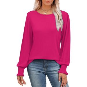 imageSaloogoe Womens Tunic Tops Long Ruffle Sleeve Shirts for Women Casual Loose Blouses Fashion 2024Hot Pink