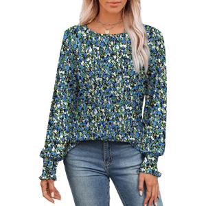 imageSaloogoe Womens Tunic Tops Long Ruffle Sleeve Shirts for Women Casual Loose Blouses Fashion 2024The Floral Blue