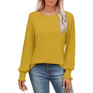 imageSaloogoe Womens Tunic Tops Long Ruffle Sleeve Shirts for Women Casual Loose Blouses Fashion 2024Yellow