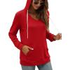 imageSaloogoe Kangaroo Pocket Hoodies for Womens V Neck Lightweight Sweatshirts Long Sleeve TopsRed