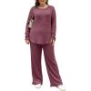 imageSaloogoe Lounge Sets for Women Two Piece Outfits Cozy Pajamas Set Fall Fashion 2024Rose Red