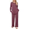 imageSaloogoe Lounge Sets for Women Two Piece Outfits Cozy Pajamas Set Fall Fashion 2024Rose Red