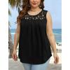 imageSaloogoe Summer Tank Tops for Women Loose Fit Pleated Tunics Scoop Neck Sleeveless Lace Tops Curved Hem FlowyAll Black