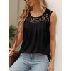 imageSaloogoe Summer Tank Tops for Women Loose Fit Pleated Tunics Scoop Neck Sleeveless Lace Tops Curved Hem FlowyAll Black