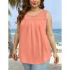imageSaloogoe Summer Tank Tops for Women Loose Fit Pleated Tunics Scoop Neck Sleeveless Lace Tops Curved Hem FlowyAll Coral