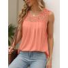 imageSaloogoe Summer Tank Tops for Women Loose Fit Pleated Tunics Scoop Neck Sleeveless Lace Tops Curved Hem FlowyAll Coral