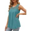 imageSaloogoe Summer Tank Tops for Women Loose Fit Pleated Tunics Scoop Neck Sleeveless Lace Tops Curved Hem FlowyCadetblue