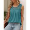 imageSaloogoe Summer Tank Tops for Women Loose Fit Pleated Tunics Scoop Neck Sleeveless Lace Tops Curved Hem FlowyCadetblue