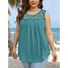 imageSaloogoe Summer Tank Tops for Women Loose Fit Pleated Tunics Scoop Neck Sleeveless Lace Tops Curved Hem FlowyCadetblue