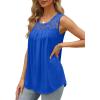 imageSaloogoe Summer Tank Tops for Women Loose Fit Pleated Tunics Scoop Neck Sleeveless Lace Tops Curved Hem FlowyClassic Royal Blue