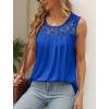 imageSaloogoe Summer Tank Tops for Women Loose Fit Pleated Tunics Scoop Neck Sleeveless Lace Tops Curved Hem FlowyClassic Royal Blue