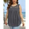 imageSaloogoe Summer Tank Tops for Women Loose Fit Pleated Tunics Scoop Neck Sleeveless Lace Tops Curved Hem FlowyDark Grey