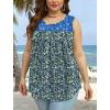imageSaloogoe Summer Tank Tops for Women Loose Fit Pleated Tunics Scoop Neck Sleeveless Lace Tops Curved Hem FlowyFloral Blue