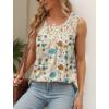 imageSaloogoe Summer Tank Tops for Women Loose Fit Pleated Tunics Scoop Neck Sleeveless Lace Tops Curved Hem FlowyFloral Khaki