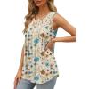 imageSaloogoe Summer Tank Tops for Women Loose Fit Pleated Tunics Scoop Neck Sleeveless Lace Tops Curved Hem FlowyFloral Khaki
