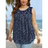 imageSaloogoe Summer Tank Tops for Women Loose Fit Pleated Tunics Scoop Neck Sleeveless Lace Tops Curved Hem FlowyFloral Navy