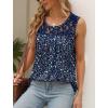 imageSaloogoe Summer Tank Tops for Women Loose Fit Pleated Tunics Scoop Neck Sleeveless Lace Tops Curved Hem FlowyFloral Navy