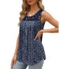 imageSaloogoe Summer Tank Tops for Women Loose Fit Pleated Tunics Scoop Neck Sleeveless Lace Tops Curved Hem FlowyFloral Navy