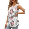 imageSaloogoe Summer Tank Tops for Women Loose Fit Pleated Tunics Scoop Neck Sleeveless Lace Tops Curved Hem FlowyFloral White