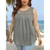 imageSaloogoe Summer Tank Tops for Women Loose Fit Pleated Tunics Scoop Neck Sleeveless Lace Tops Curved Hem FlowyGrey