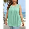 imageSaloogoe Summer Tank Tops for Women Loose Fit Pleated Tunics Scoop Neck Sleeveless Lace Tops Curved Hem FlowyLake Green